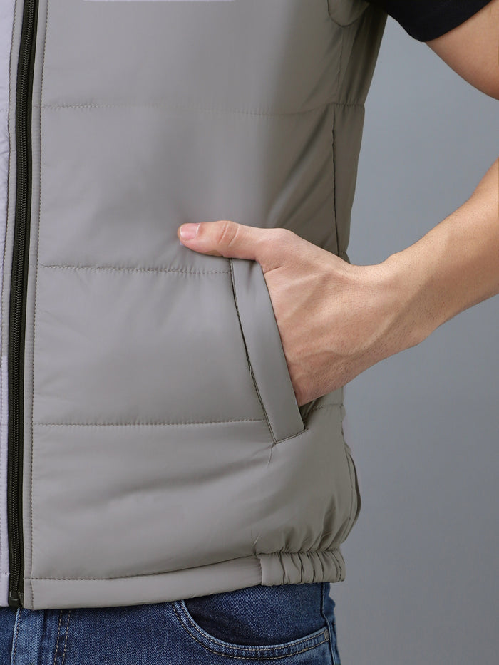 Men's Light Grey Sleeveless Zippered Puffer Jacket