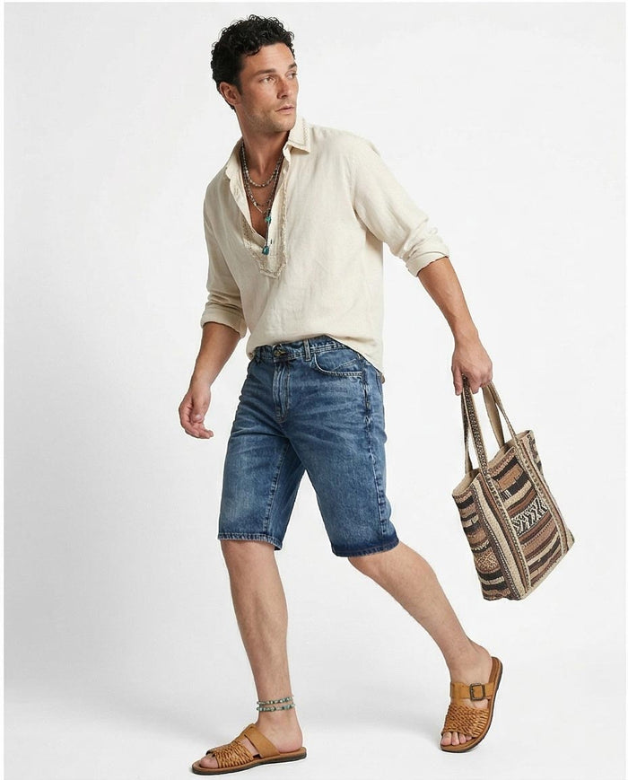 Men's Medium Wash Classic Fit Denim Shorts - O198735