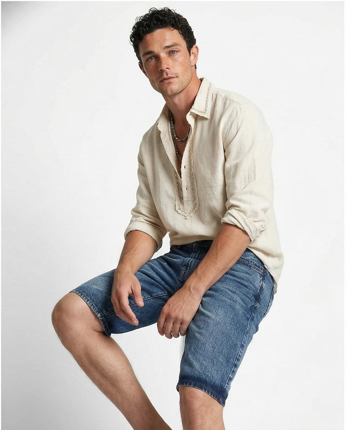 Men's Medium Wash Classic Fit Denim Shorts - O198735