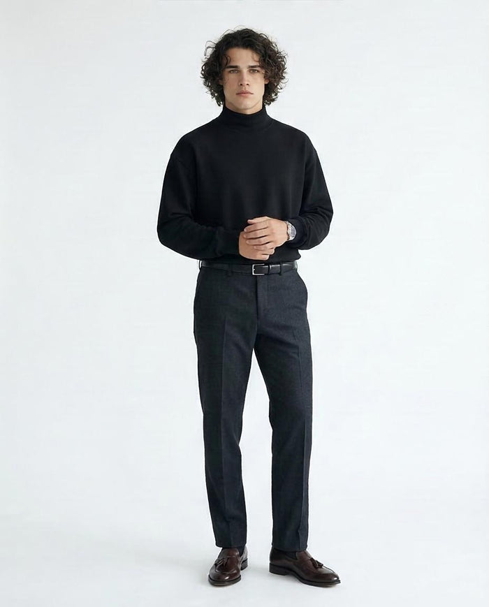 Men's Midnight Black Mock Neck Relaxed Fit Pullover - O201261