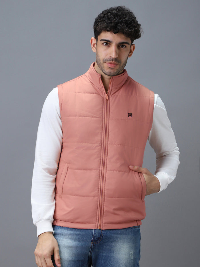 Men's Pink Sleeveless Zippered Puffer Jacket