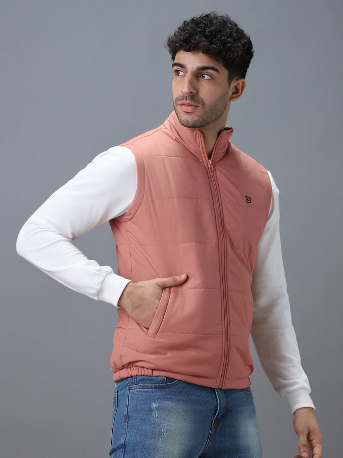 Men's Pink Sleeveless Zippered Puffer Jacket