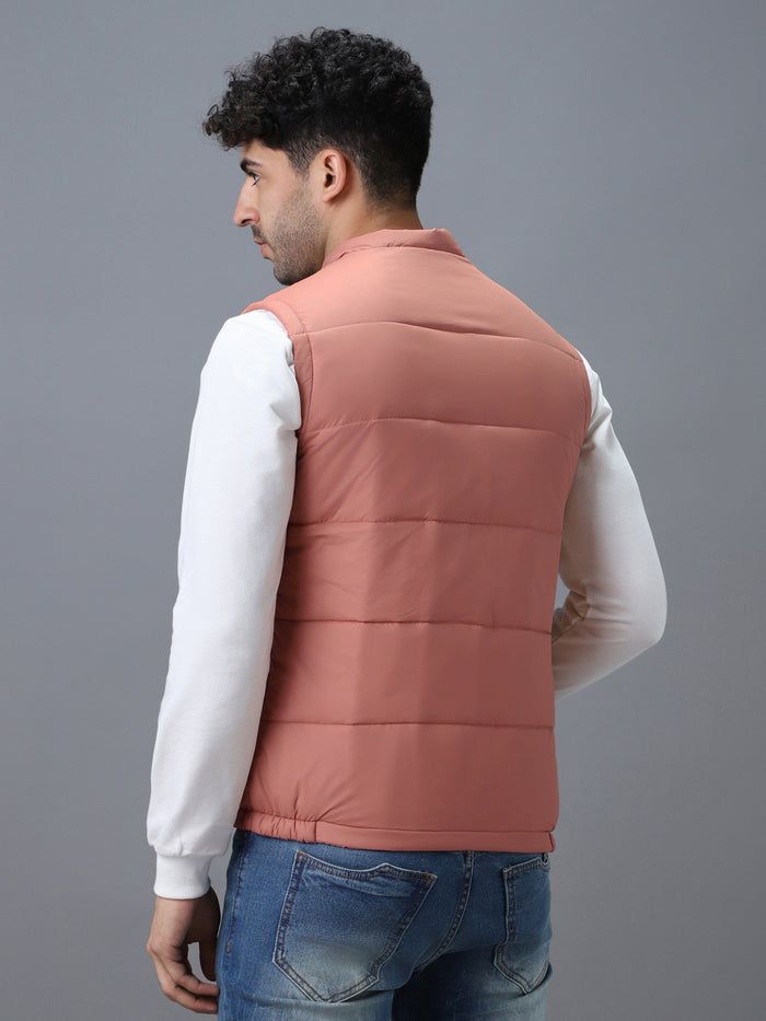 Men's Pink Sleeveless Zippered Puffer Jacket
