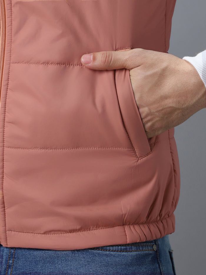 Men's Pink Sleeveless Zippered Puffer Jacket