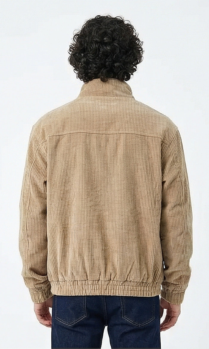 Men's Tan Corduroy Utility Bomber Jacket - O199943