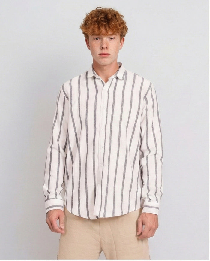 Men's Vertical Striped Long Sleeve Relaxed Shirt - O203057