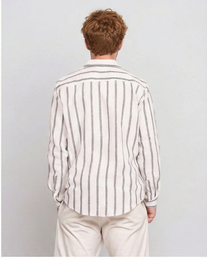 Men's Vertical Striped Long Sleeve Relaxed Shirt - O203057