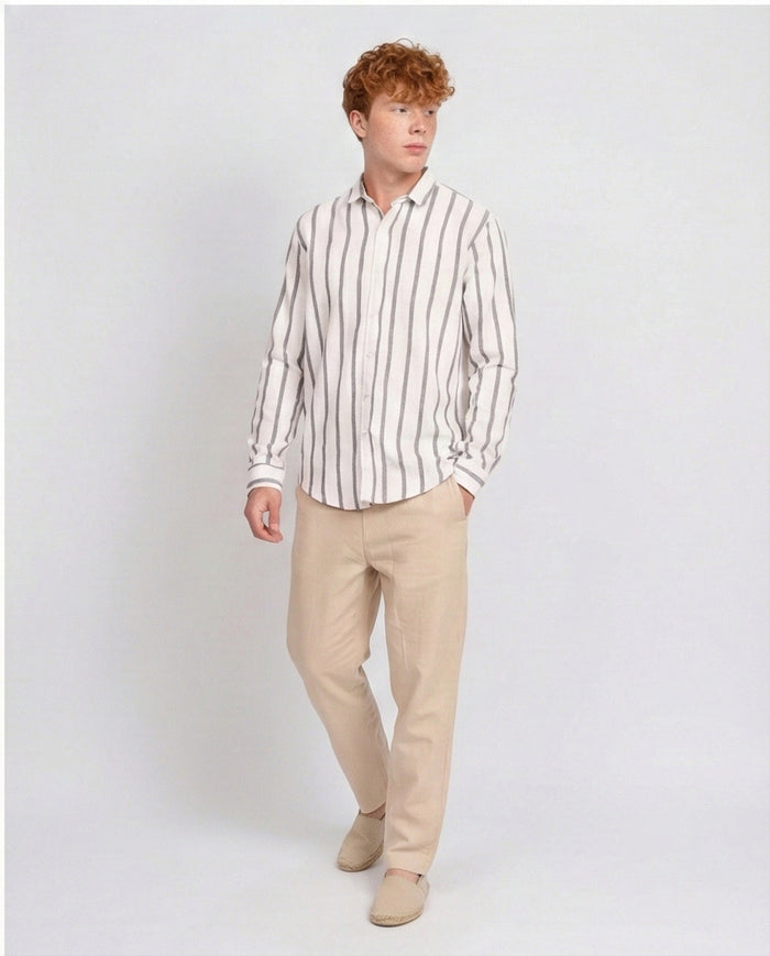 Men's Vertical Striped Long Sleeve Relaxed Shirt - O203057