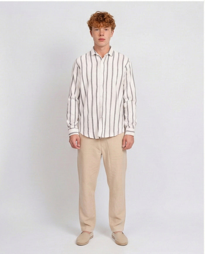 Men's Vertical Striped Long Sleeve Relaxed Shirt - O203057