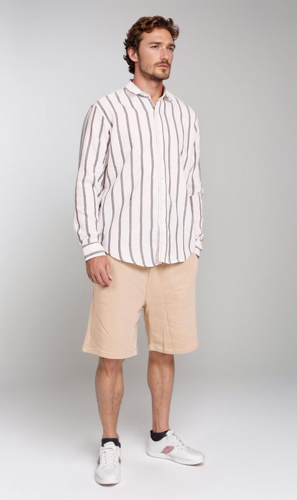Men's Vertical Striped Long Sleeve Relaxed Shirt - O203057