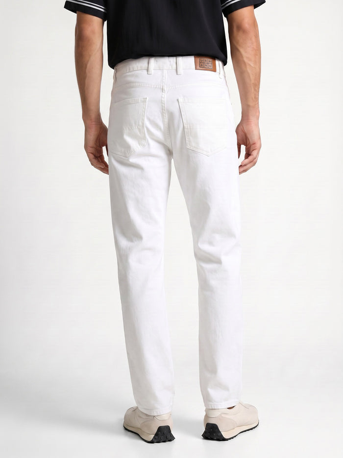 Men's White Relaxed Fit Washed Denim Jeans Non-Stretchable