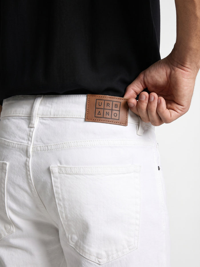 Men's White Relaxed Fit Washed Denim Jeans Non-Stretchable