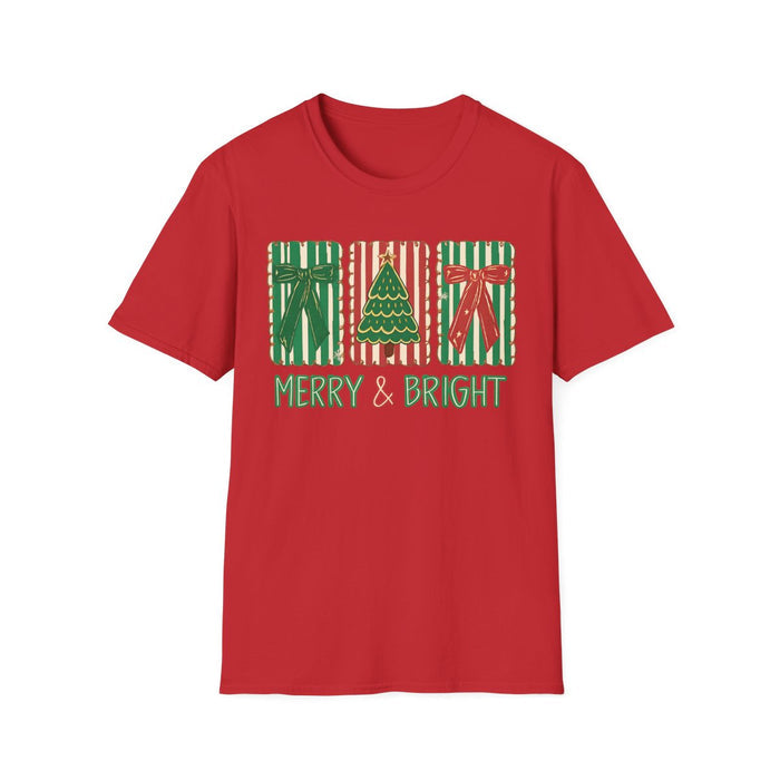 natural t-shirt with merry and bright Christmas graphic