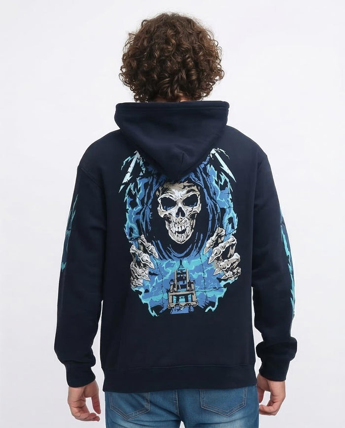 Metallica Navy Graphic Print Winter Hoodie - O199373