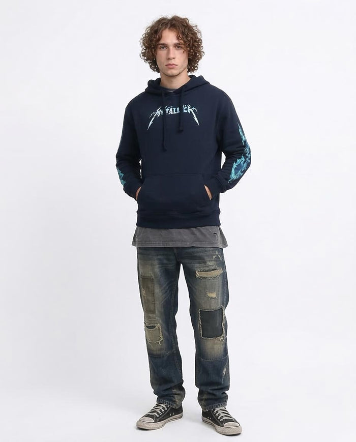 Metallica Navy Graphic Print Winter Hoodie - O199373