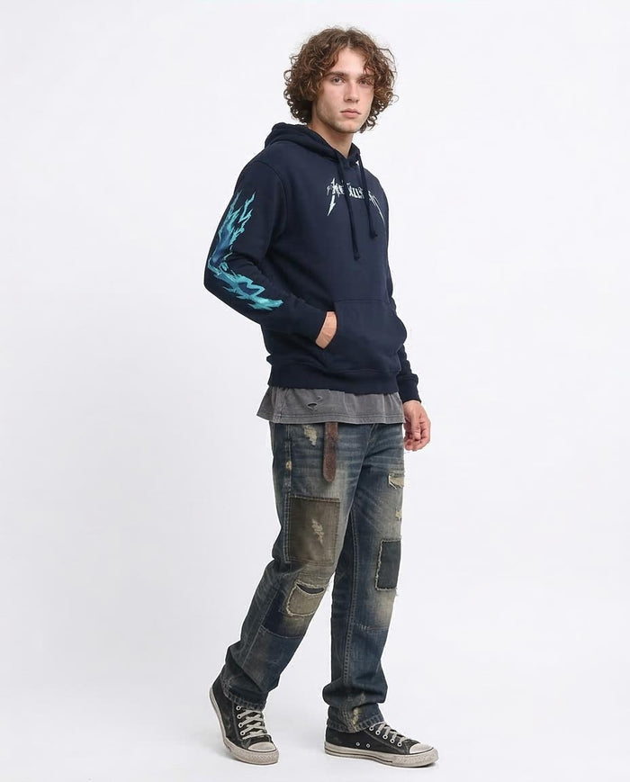 Metallica Navy Graphic Print Winter Hoodie - O199373