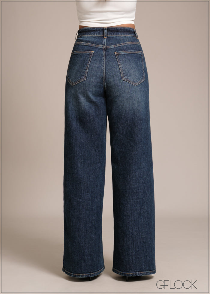 Mid Blue Wide Leg Jean - Short Length - 241225D