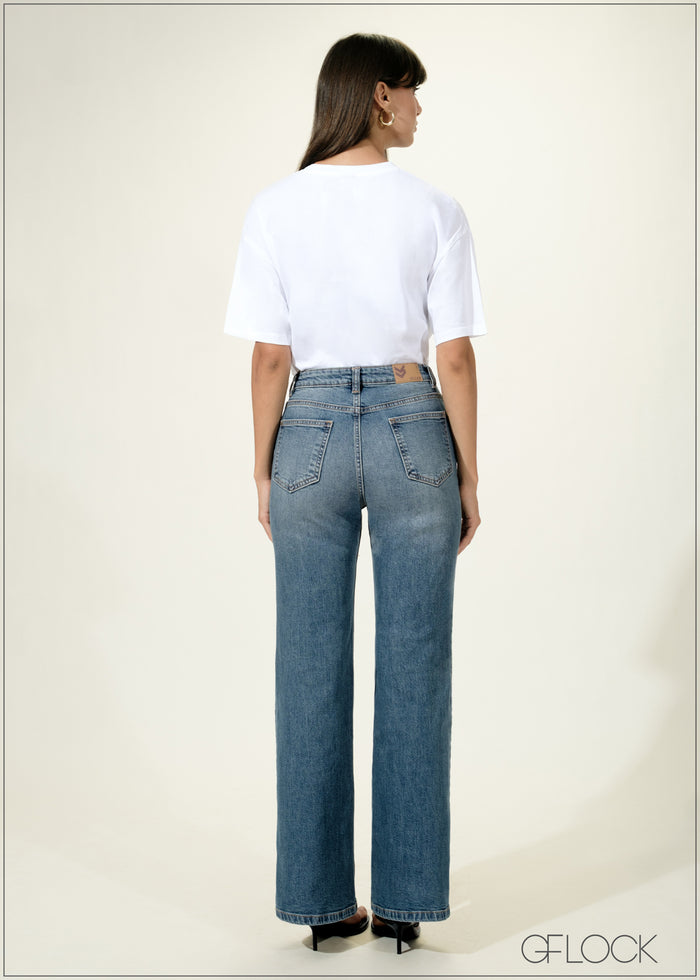 Mid Wash Bootcut Jean Short Length - women’s jeans alternate view - GFLOCK Sri Lanka