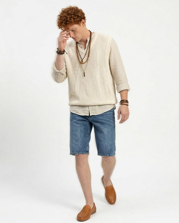 Mid-Wash Classic Denim Summer Shorts - O198736