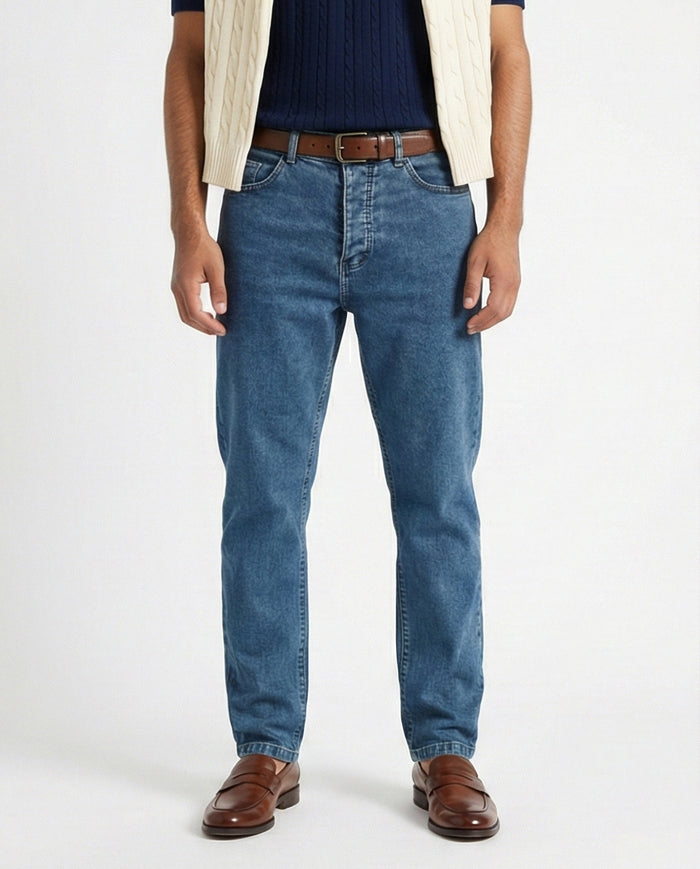 Mid-Wash Classic Straight Leg Denim Jeans - O192889