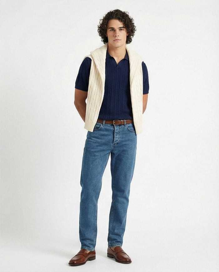 Mid-Wash Classic Straight Leg Denim Jeans - O192889