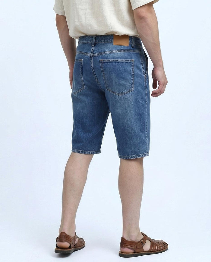 Mid-Wash Regular Fit Denim Shorts - O198727