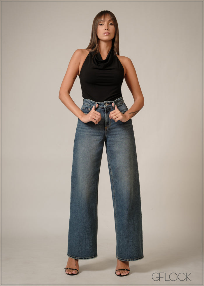Mid Wash Wide Leg Jean - Long Length - 140326