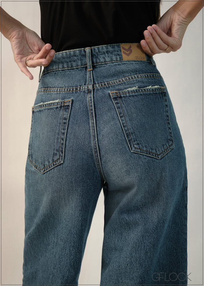 Mid Wash Wide Leg Jean - Long Length - 140326