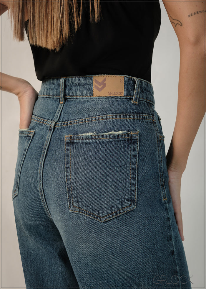 Mid Wash Wide Leg Jean - Long Length - 140326