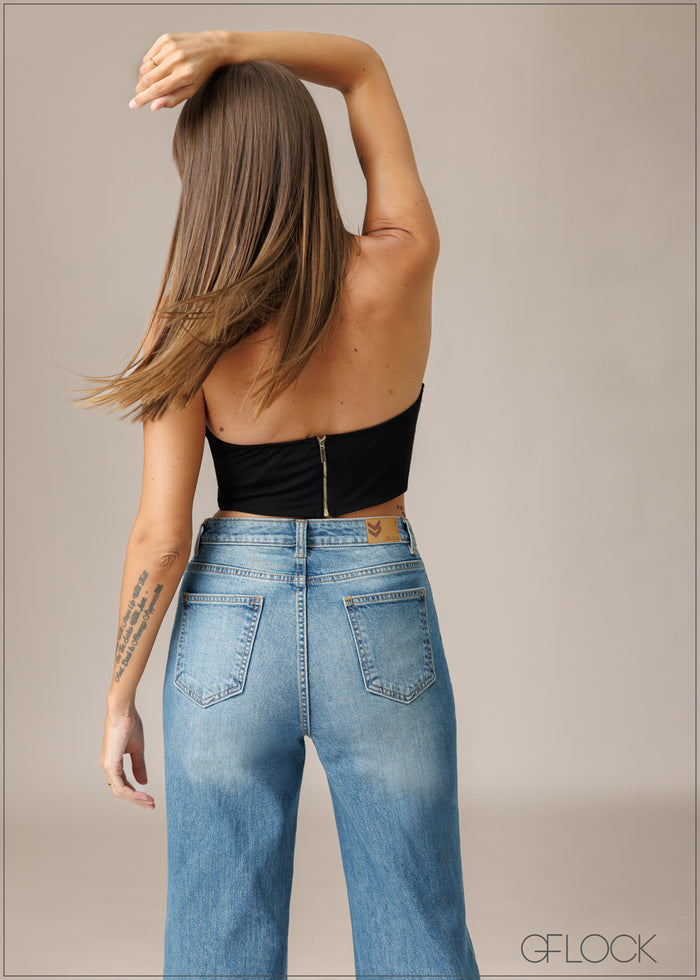 Mid Wash Wide Leg Jean - Long Length - 210326D