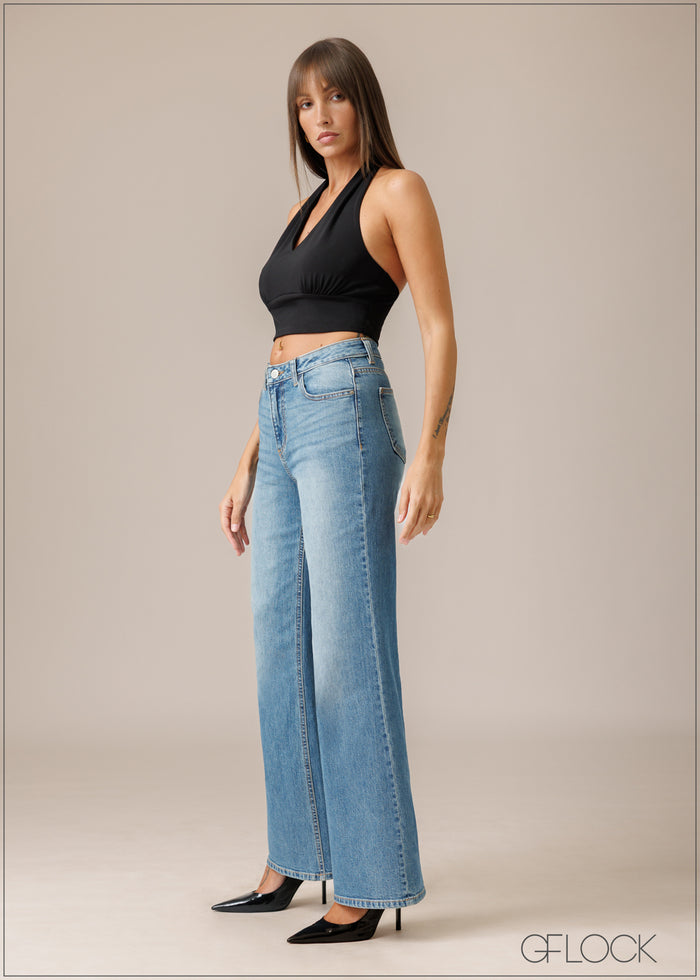 Mid Wash Wide Leg Jean - Short Length - 210326D