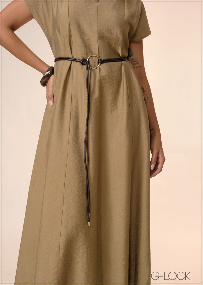Midi Dress With Leather Belt - 040426