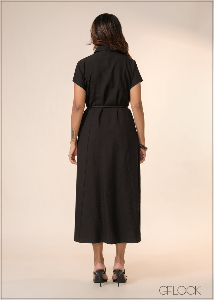 Midi Dress With Leather Belt - 040426