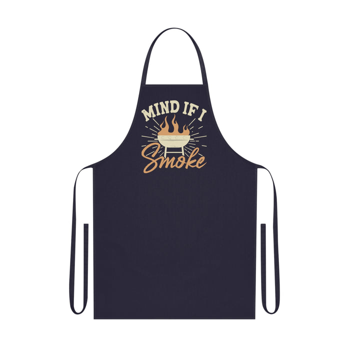 navy blue bbq apron with bold smoke design for grill masters