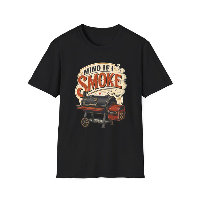red t-shirt with bold bbq smoker dad graphic