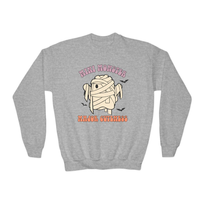 sport grey sweatshirt with cute mummy monster design for children halloween