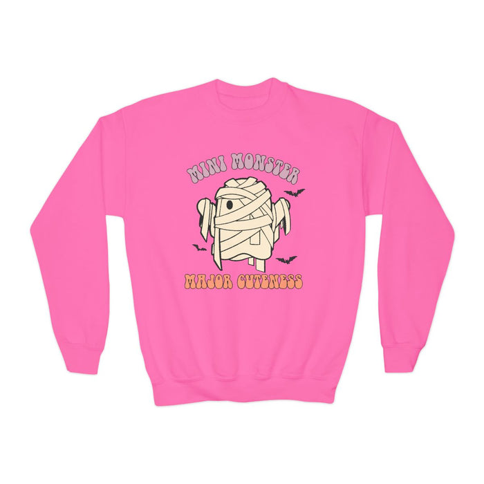 royal blue sweatshirt with playful monster graphic kids halloween clothing