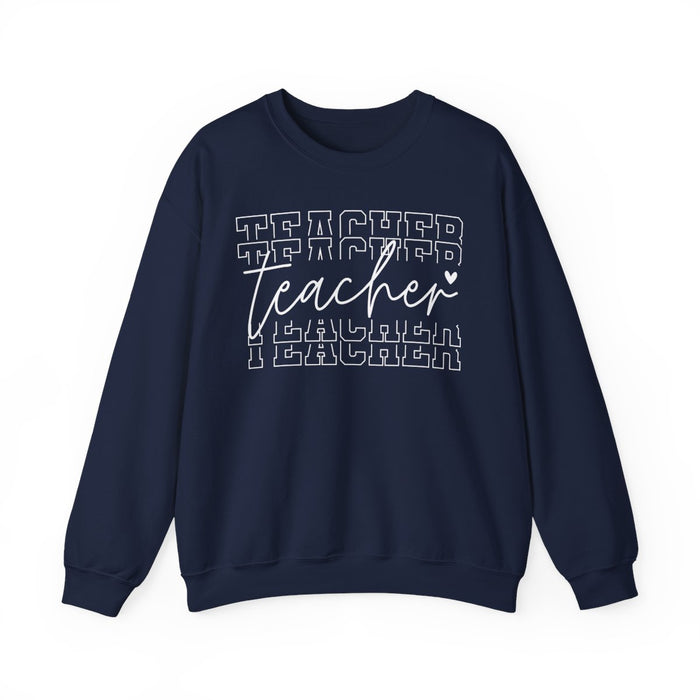 maroon crewneck sweatshirt with minimalist teacher layered typography design