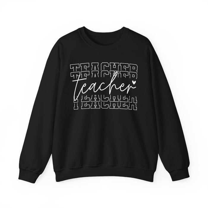 navy crewneck sweatshirt with clean minimalist teacher graphic