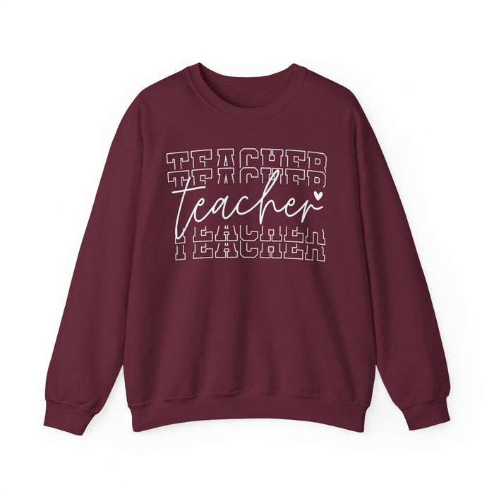 black crewneck sweatshirt with modern minimalist teacher print