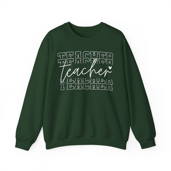 forest green crewneck sweatshirt with layered typography teacher design