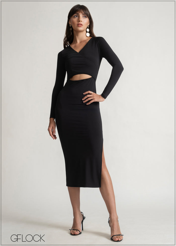 Mock Wrap Cut-Out Dress - 150526