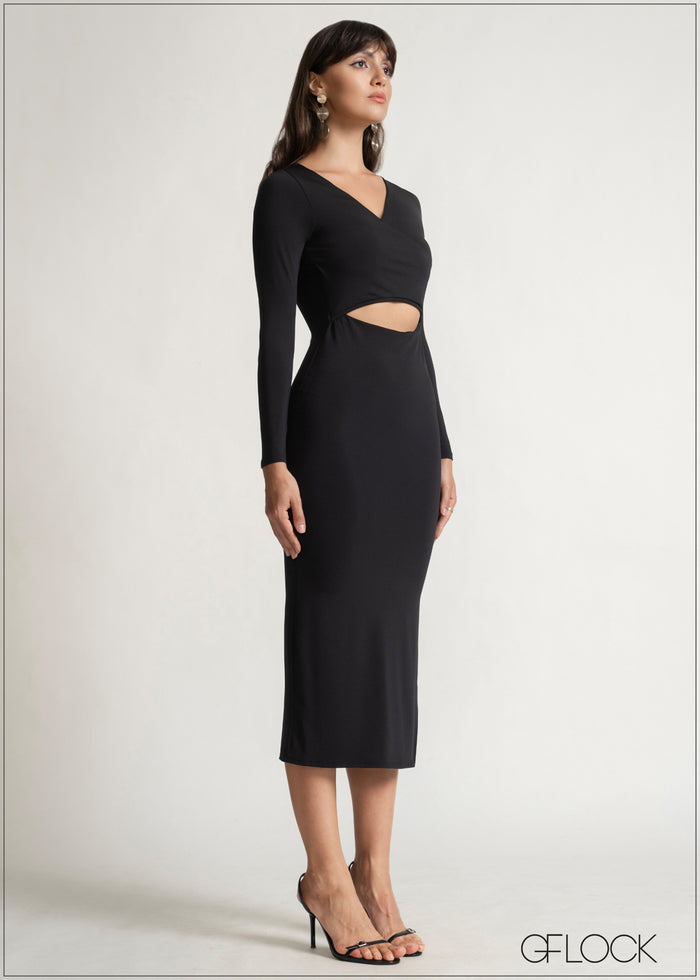 Mock Wrap Cut-Out Dress - 150526