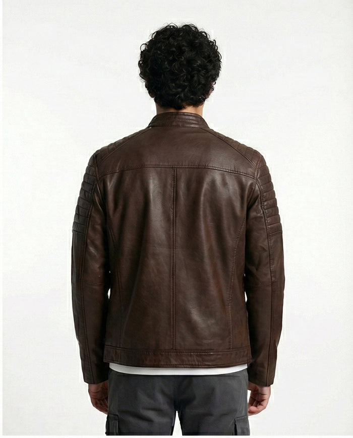 Modern Brown Moto-Inspired Faux Leather Jacket