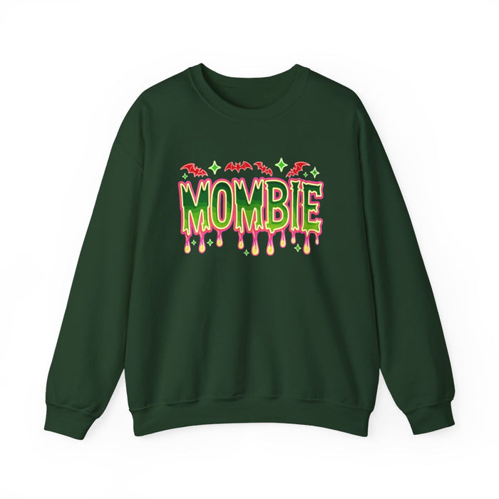 light pink sweatshirt with mombie halloween graphic for moms