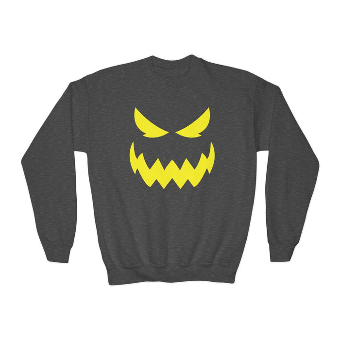 forest green children's sweatshirt with bold monster graphic