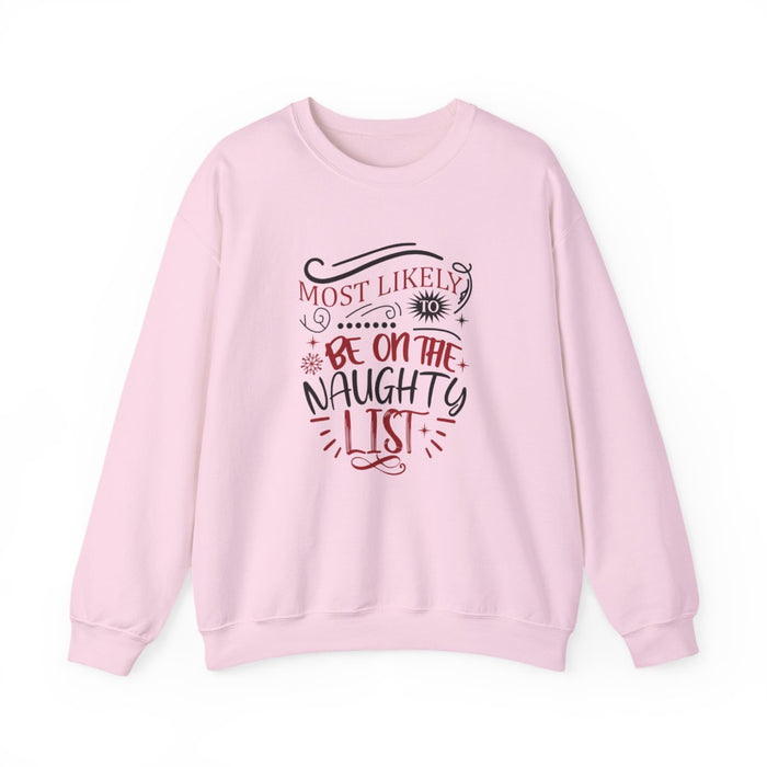 sand sweatshirt with naughty list funny christmas graphic for holiday parties