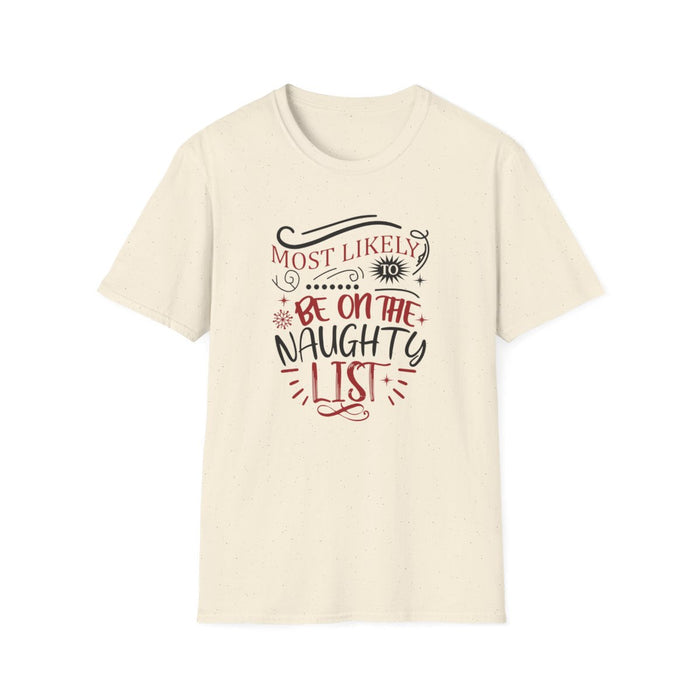 natural t-shirt with bold naughty list holiday design