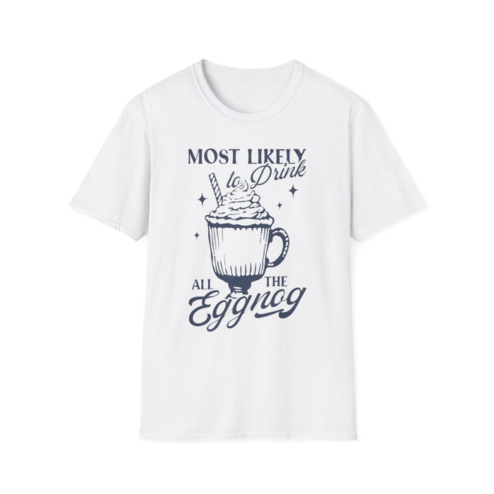 light blue t-shirt with eggnog christmas graphic print