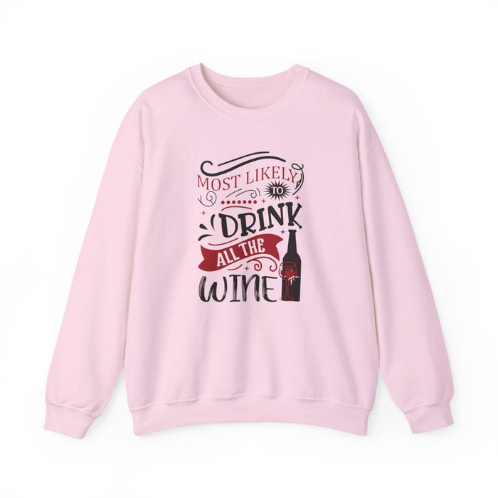 sand sweatshirt with most likely to drink all the wine christmas slogan print
